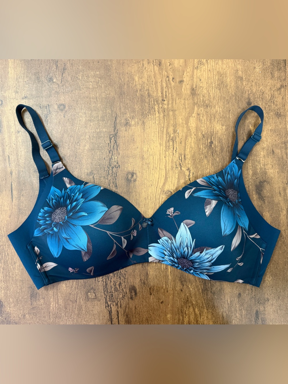 La Vie En Rose Teal Floral Sleekback Bra 36D